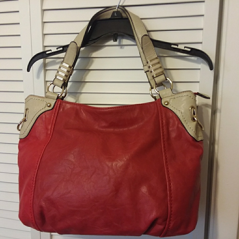 Red Vegan Two-tone Satchel
